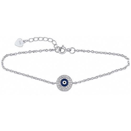 Silver Evil Eye Bracelet with CZ