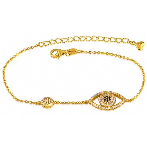 Silver Evil Eye Bracelet With Gold Plated