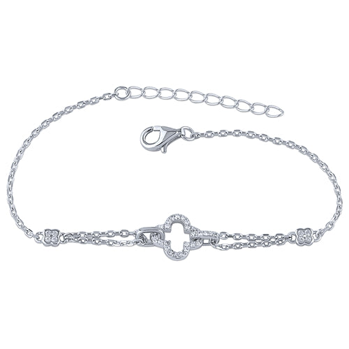 Silver Clover Bracelet with White CZ Stones