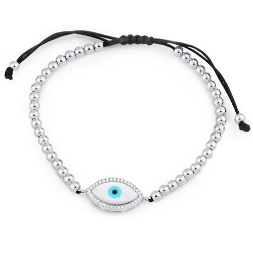 Silver Evil Eye Bracelet Fit Wrist with CZ