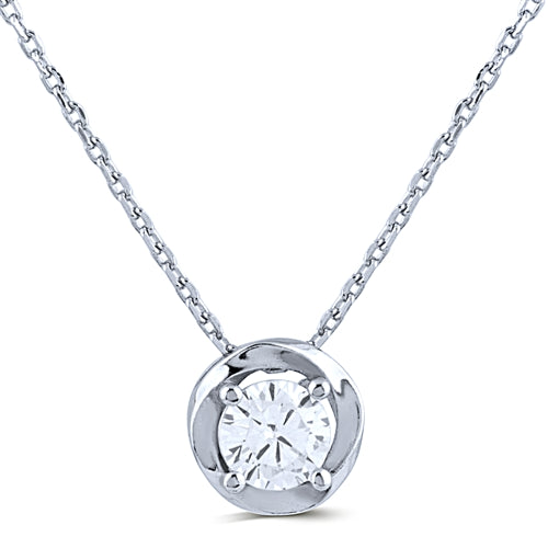 Silver Heart Necklace with White CZ Stone