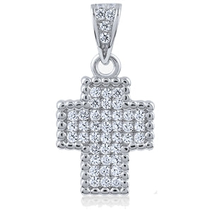 Silver CZ Dotted Framed Cross