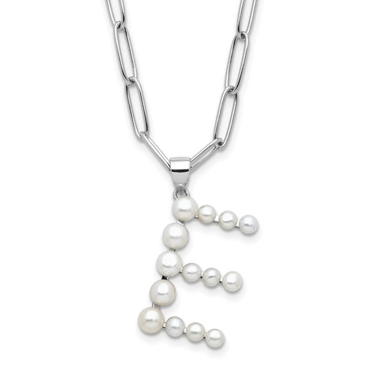 Pearl Inital Pendant with paper clip chain