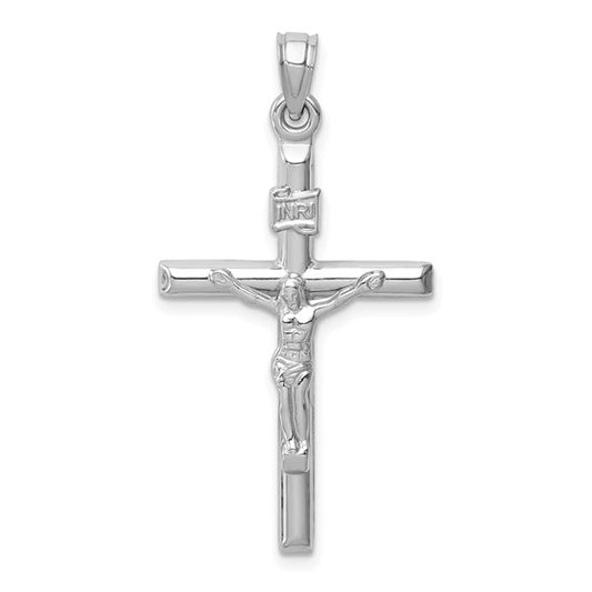 14k White Gold Hollow Crucifix Pendant